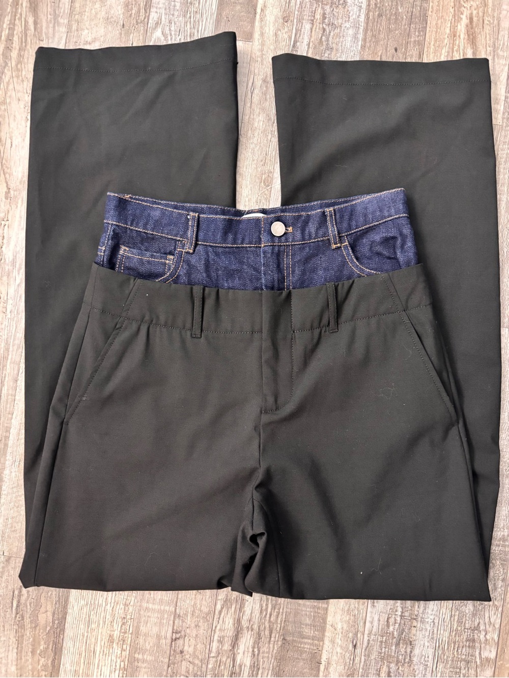 Zara Women’s Black Trouser Pants with Faux Denim Waistband